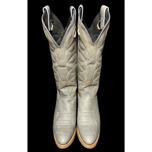 Texas Leather Boots Gray Cowboy Rodeo Riding Boots Women Size 5.5 Made In USA - Picture 3 of 8